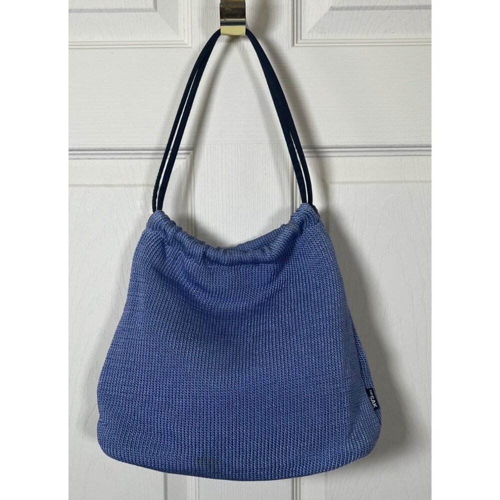 The Sak Elliot Lucca Indigo Blue Knit Shoulder Bag Double Strap & Magnetic Snap